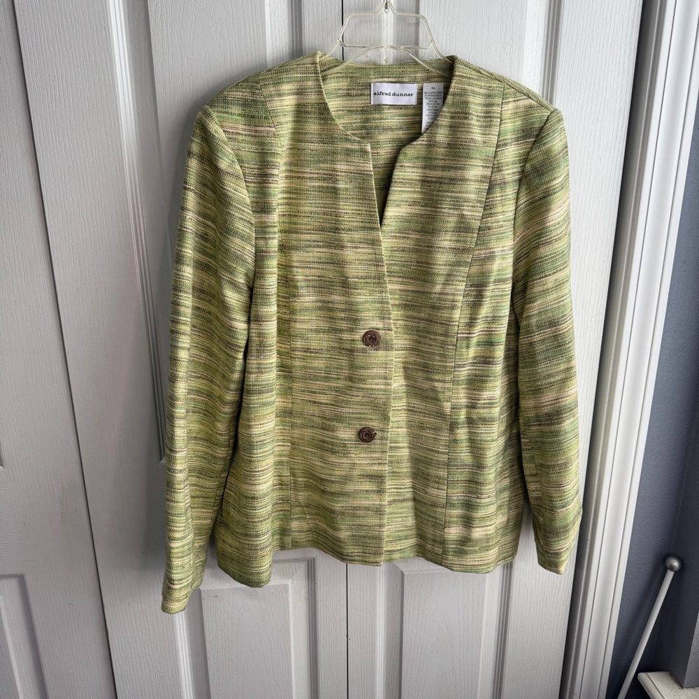 Alfred Dunner Green Tweed Two Button Blazer Women's Size 14 Preppy Business VTG